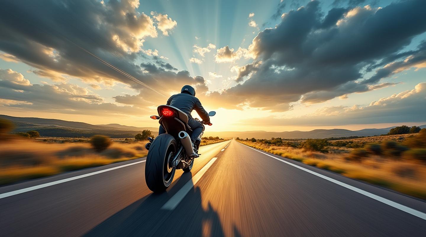Motard sur route ouverte symbolisant la liberté et la décision rationnelle en moto
